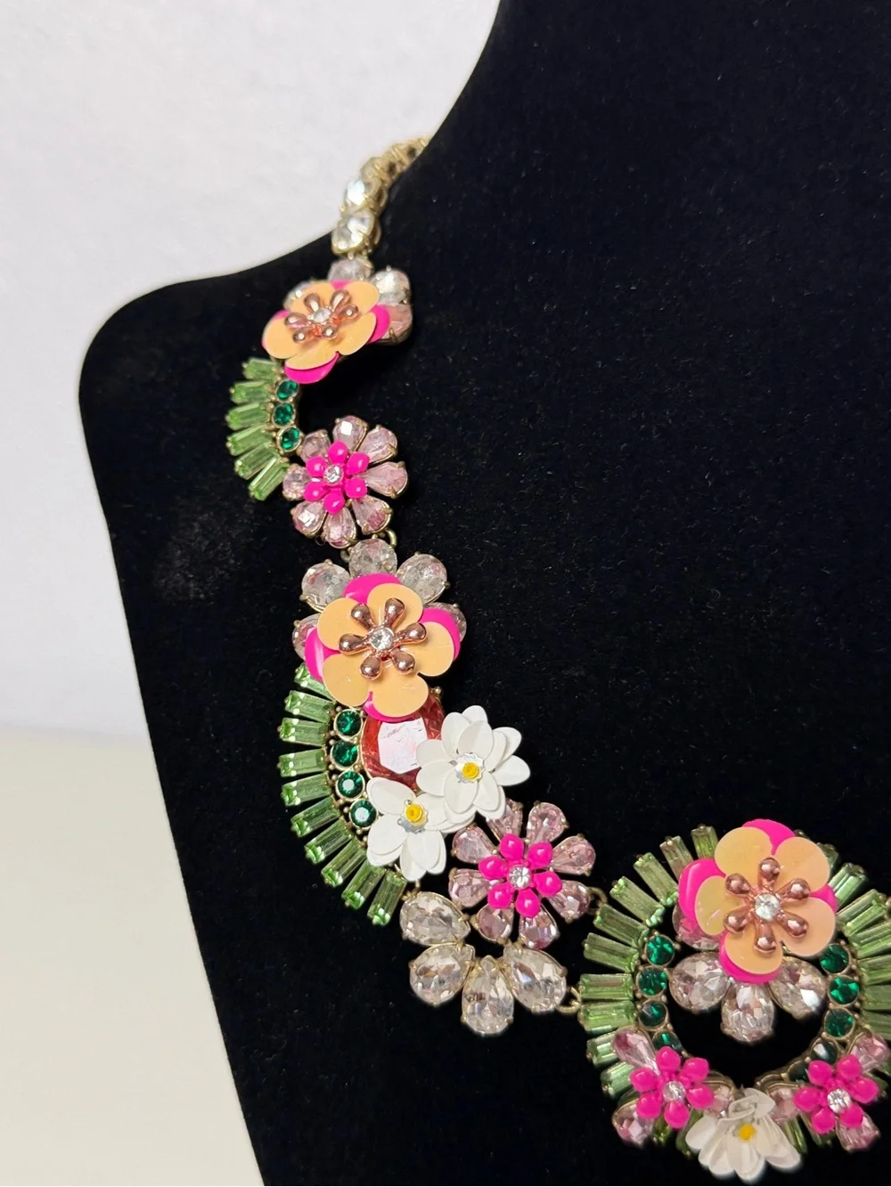 J.Crew Pink & Green Wilderness Jeweled Floral Statement Necklace - Picture 3 of 7